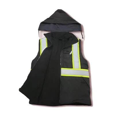 Dark Blue Men's Reflective Neon Safety Vest With Fleece - Image 1 of 4