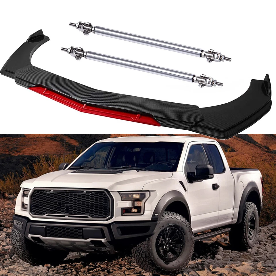 Juego de varillas de puntal divisor de labios de parachoques delantero aspecto fibra de carbono para Ford F-150 F-250 Foto 1 de 4