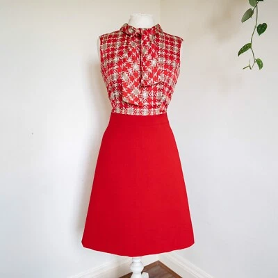 Red 1960s Vintage Pussy Bow Secretary Dress UK 10 - Image 1 of 4