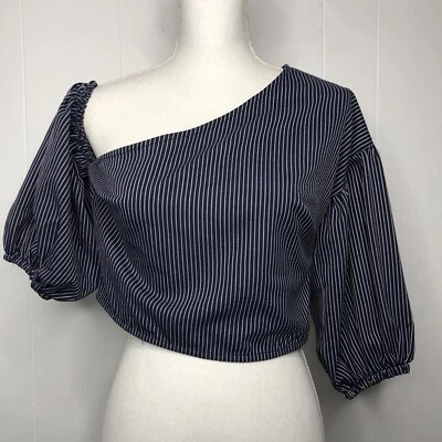 TOPSHOP Petite Crop Top Women's Size 6Petite Striped One Shoulder Short Sleeves - Image 1 of 4