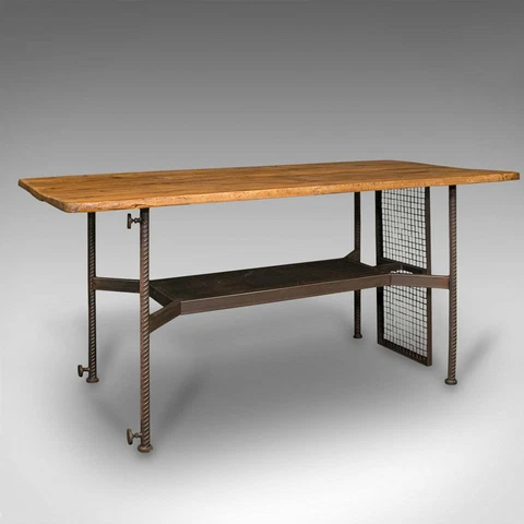 Vintage Writing Desk, English, Steel, Victorian Pine, Shop Retail, Display Table Cover