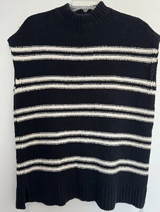 Lilla P Sweater Short Sleeve S/P Black With Cream Stripes Mock Turtleneck Style - Picture 1 of 8