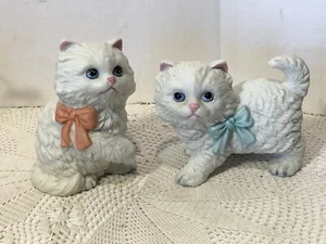 Vintage Homco White Kitten Porcelain Figurines PAIR 1428 Made In Japan - Picture 1 of 3