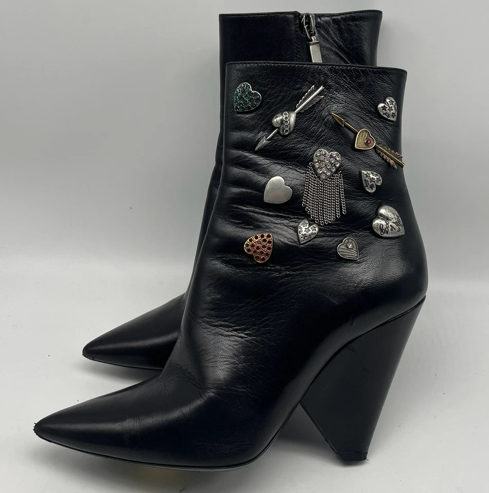 Botín Saint Laurent de cuero negro adornado a media pantorrilla talla 38,5 Foto 1 de 4