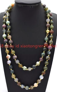 Handmade Natural 8mm Multicolor Indian Agate Gems Round Beads Necklace 18-36in - Picture 1 of 12