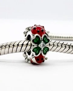 Kleeblatt Zwischenring Charm Marienkäfer Glücksklee echt 925 Sterling Silber 💖 - Bild 1 von 8