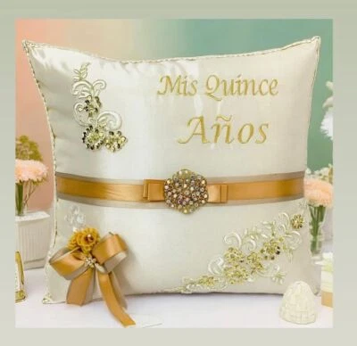 НОВЫЙ! Подушка на коленях Quinceanera шампанское с золотом - Cojin para quinceanera - Изображение 1 из 4