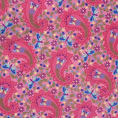 Pink Paisley Cotton Fabric Quilting Material Spectrix Flowers Butterflies 1 Yard - Image 1 of 4