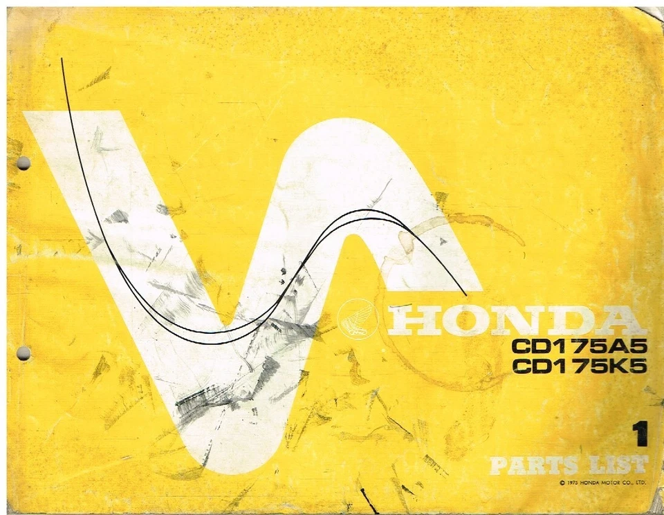 HONDA CD175 A5 & CD175 K5 ORIGINAL 1975 FACTORY ILLUSTRATED PARTS CATALOGUE - Image 1 of 1