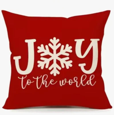JOY TO THE WORLD Copo de Nieve Rojo Navidad Funda Almohada Decoración Hogar Vacaciones Foto 1 de 3