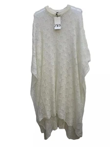 Zara Ecru Pointelle Knit Ponch Cape One Size Medium Ref 5987 204 - Picture 1 of 10