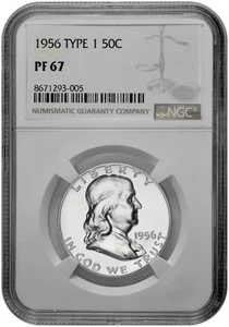 1956 Type 1 50C Proof Silver Franklin Half Dollar NGC Graded PF 67 in New Holder - Picture 1 of 2