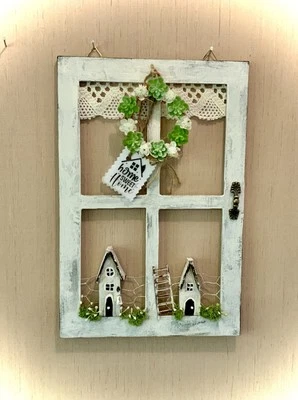 Herbst Deko Kleiner Fensterrahmen  Holzhäuschen Shabby Vintage Handarbeit - Bild 1 von 4