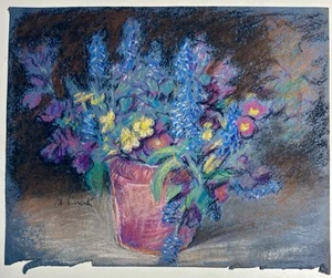 Signed Alfred Prust c. 1935 Pastel Sketch Original Art Flowers Vase Still Life - Picture 1 of 9