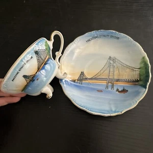 Vintage Nico Tea Cup & Saucer (Mackinac Straits Bridge) Hand Painted Japan - Picture 1 of 9