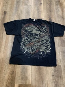 Vintage Y2K LA INK Short Sleeve Black T-shirt Skull Print Large - Picture 1 of 5