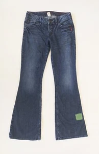 Silver Jeans Flared Women 8 / 29 Dark Wash Blue Green Patch - Picture 1 of 9
