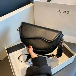 Small Square Bag Pu Leather Crossbody Bag for Women with Fashionable Wide Should - Picture 1 of 23
