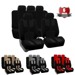Black Fully Surrounded Universal Car Seat Cover Front + Rear 5 Seat Cushion - Picture 1 of 11