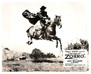 The Sign of Zorro Original Lobby Card Guy Williams riding leaping horse 1958
