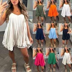Ladies Women's Pleated Frill Strappy Cami Blouse Top Shorts Two Piece Co ord Set - Picture 1 of 18