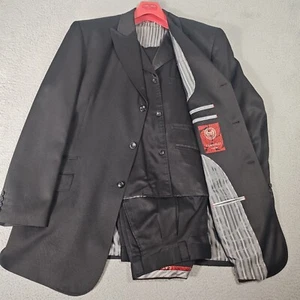 Caravelli Fusion Suit Mens 3 Piece 46R 40W Black Pleaded Business Casual Office - Picture 1 of 24