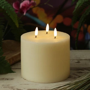 XXL LED 3 Docht Kerze Echtwachs Stumpenkerze groß Timer D: 15cm H: 15cm creme - Bild 1 von 5