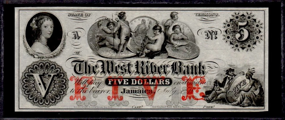 OBSOLETE $5 18__’s “Trade Dollar Coin note” Jamaica, VT Perfect Uncirculated Con - Image 1 of 3