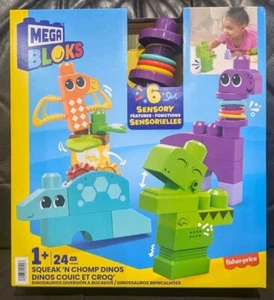 MEGA BLOKS Fisher Price Sensory Building Toy Squeak N Chomp Dinos NEW 1+ HKN43 - Picture 1 of 2