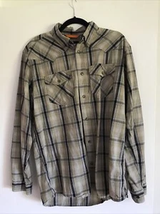 Orvis Button Shirt M Brown Gray Plaid Trout Bum Western Pearl Snap Mens Cotton - Picture 1 of 8