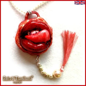Necklace Jewelry Women Sexy Lips Hip Hop Rapper Trapstar Erotic Vampire Kiss Bib - Picture 1 of 24