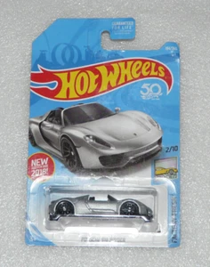 NEW HOT WHEELS PORSCHE 918 SPYDER SILVER LONG CARD 50TH ANNIVERSARY 184/365 - Picture 1 of 1