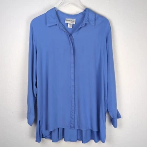 NorthStyle Button-Up Blouse 1X Blue Long Sleeve - Picture 1 of 11