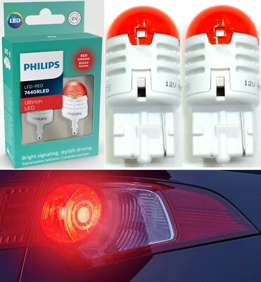 Philips Ultinon LED Light 7440 Red Two Bulbs Rear Turn Signal Replace Upgrade OE - Image 1 of 4