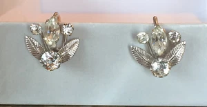 Vintage Van Dell Sterlingsilber klar Strass Blatt Floral Schraub Ohrringe - Bild 1 von 3