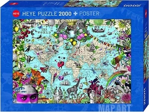 PUZZLE 2000 PEZZI HEYE MAP ART + POSTER,MISURA 97 X 69 Cm MAPPA DEL MONDO ART - Foto 1 di 3