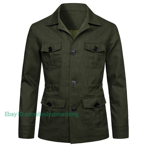 OFF WHITE Giacca da safari uomo lino tasche aderenti cappotto da caccia casual top britannici