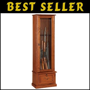 Elegant Solid Wood Gun Display Cabinet with Lockable Tempered Glass Doors - Picture 1 of 7