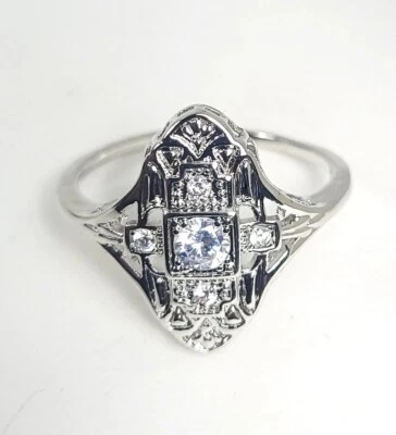 Anillo de plata de ley 925 estilo Art Deco vintage platino diamantes creados en laboratorio FN Foto 1 de 4