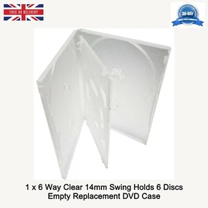 1 x 6 Way Clear Standard 14mm Swing Holds 6 Discs Empty Replacement DVD Case - Afbeelding 1 van 12