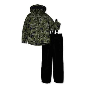 Iceburg Boys Green 2 Piece Camouflage Jacket & Snow Bib Snowsuit Set 7-8 Medium - Picture 1 of 3
