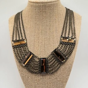 VTG 60s 70s Navy Blue Necklace Acrylic Beads Gold Tine Spacers & Clasp - Picture 1 of 7