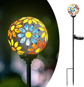 Solar Lights Outdoor Decorative - Solar Gazing Ball Mosaic Garden Stakes Flower - Picture 1 of 12