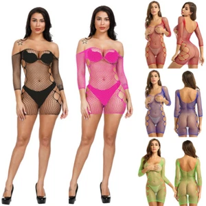 Fishnet Underwear Bodysuit Mini Dress Lingerie Stretchy Women's Sexy Babydoll - Picture 1 of 22
