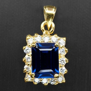 2.70Ct Luscious Royal Blue Sapphire 925 Sterling Silver 24K Gold Plated Pendants - Picture 1 of 7