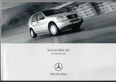Folheto Mercedes-Benz Classe M Especificações 2000-01 Mercado do Reino Unido ML 320 430 270 - Imagem 1 de 2