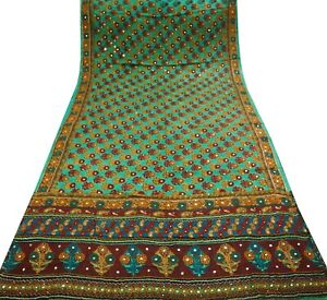 Indischer Vintage grüner indischer Sari Georgette Sarees Stoff 5 Yard