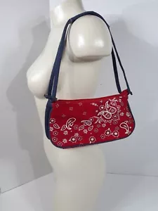 Vintage Taschentuch rot weiß blau Handtasche 100% Baumwolle außen Poly Twill innen - Bild 1 von 9