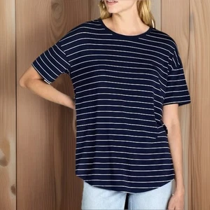 Time And Tru Women’s Crew Neck Tunic Tee, Dark Navy Stripe Size XL (16-18) - Picture 1 of 13