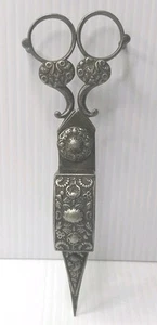 Antique Silver Plated Candle Snuffer Wick Trimmer Scissors Ornate - Picture 1 of 12